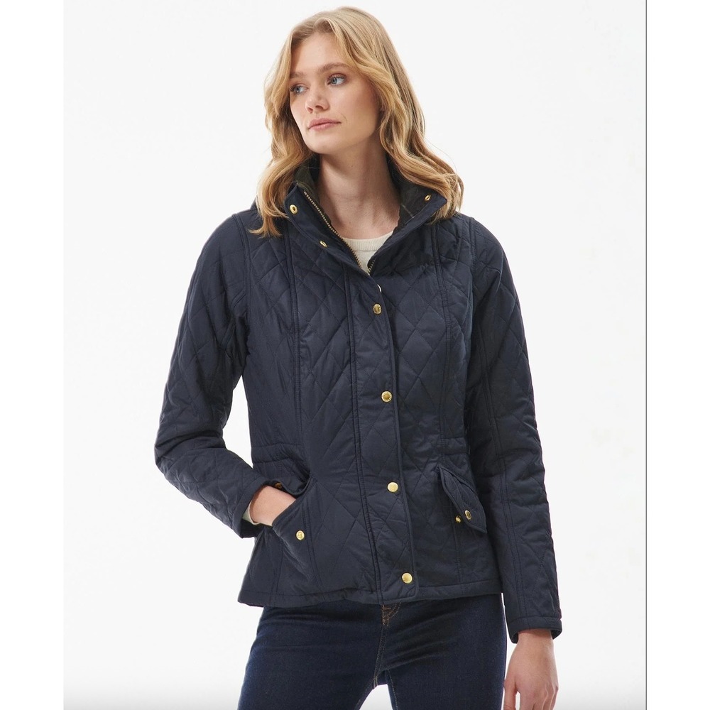 Barbour Millfire Quilted Jacket Coat Navy Blue Classic Size 8
